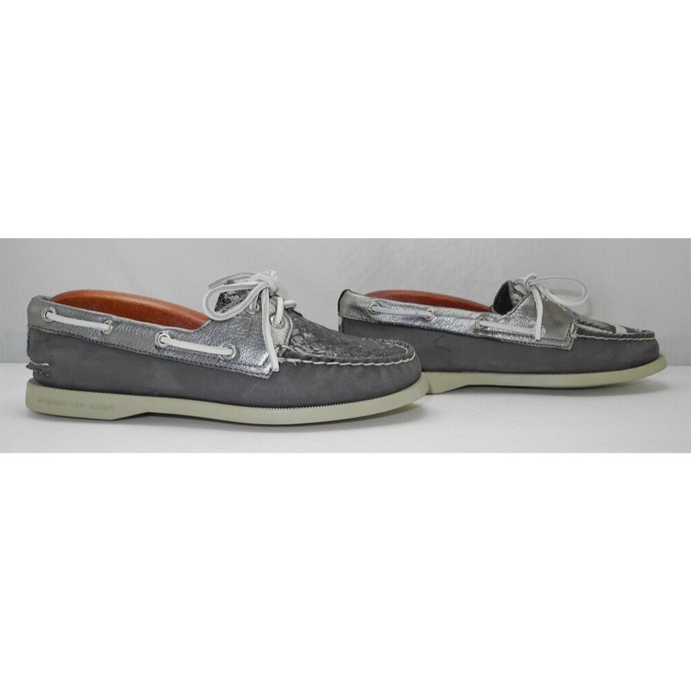 Sperry Top-Sider Boat Shoes 6 Grey Metallic Silver Embossed Snakeskin Leather - Picture 3 of 8